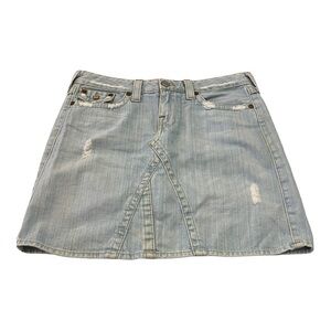 True Religion Women's Distressed Joey Denim Skirt Sz 31 Blue Rn # 112790